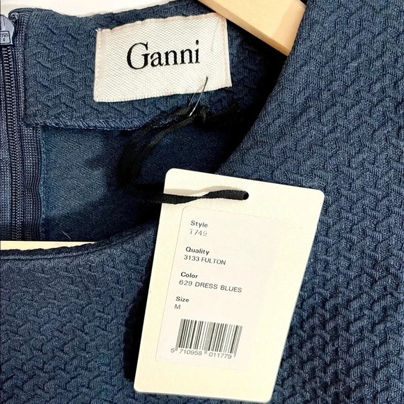 NWT Ganni Navy Fulton Basketweave Dress - Picture 3 of 5